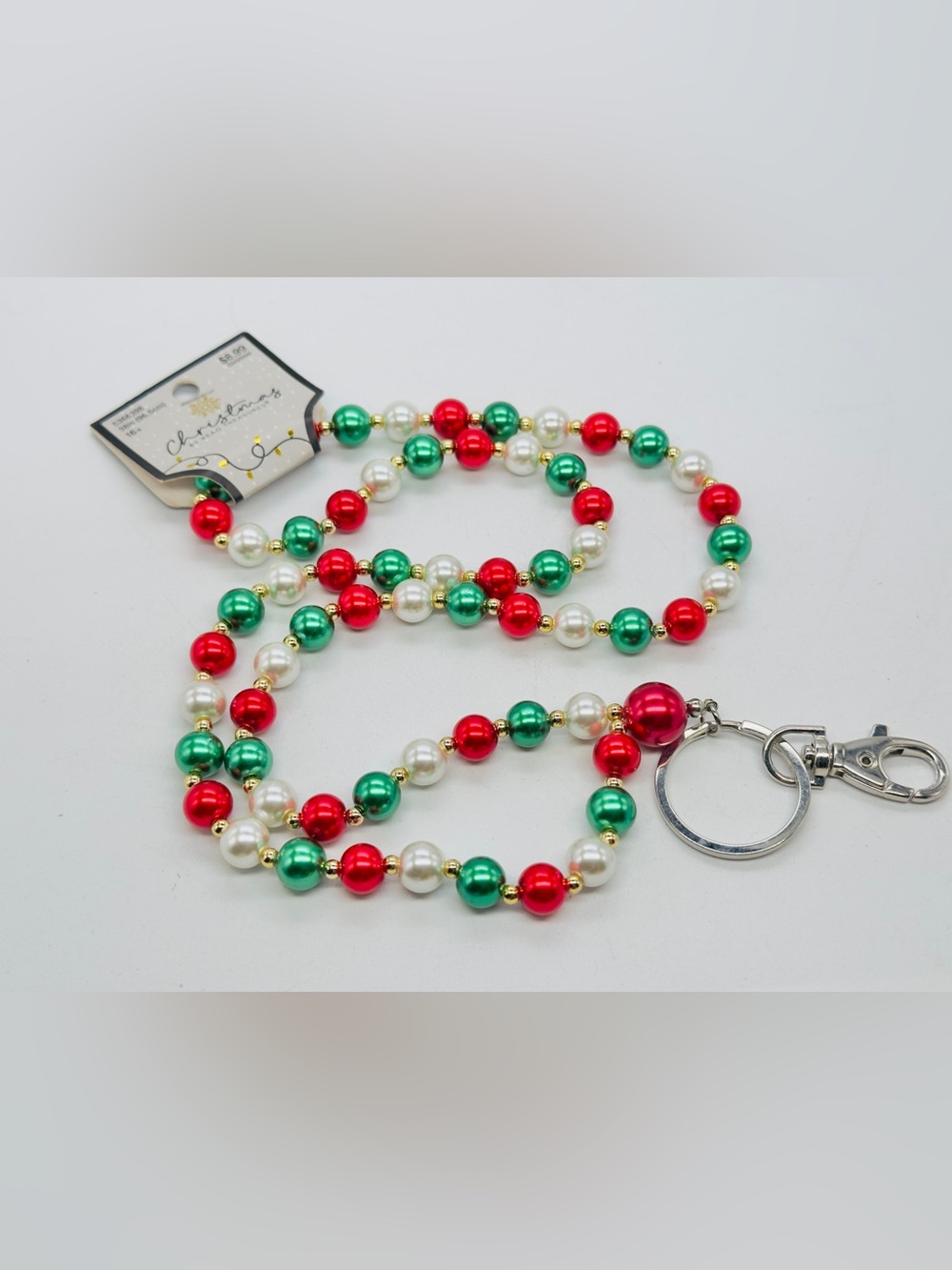 Hobby Lobby Bead Treasures Christmas Lanyard / Badge Clip Necklace Red Green